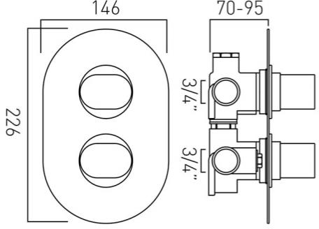 Additional image for Thermostatic Shower Valve With 2 Outlets (3/4", Chrome).