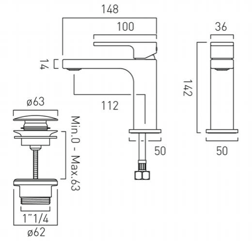 Additional image for Slimline Mono Basin Mixer Tap With Universal Waste (Chrome).