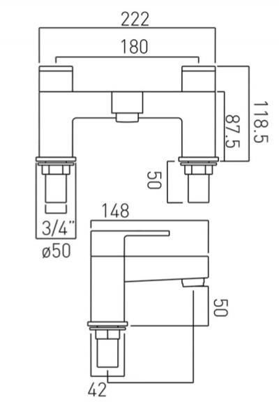 Additional image for Slimline Basin Mixer & Bath Filler Taps Pack (Chrome).