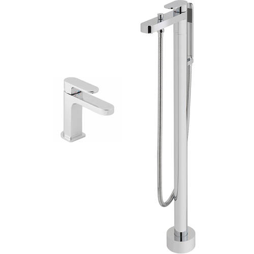 Additional image for Floor Standing Bath Shower Mixer & Basin Mixer Taps Pack (Chrome).