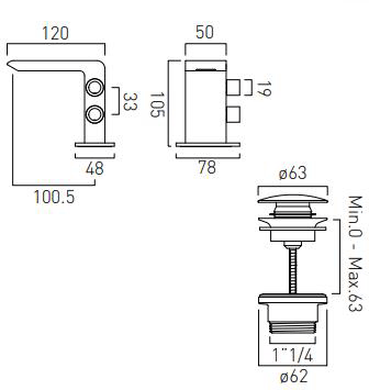 Additional image for Mini Mono Basin Mixer Tap With Universal Waste (Chrome).