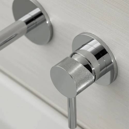 Additional image for Wall-Mounted Basin Mixer Tap With Knurled Accents (Chrome).