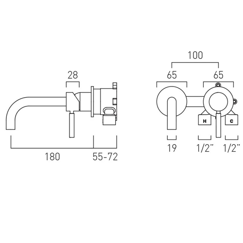 Additional image for Wall-Mounted Basin Mixer Tap With Knurled Accents (Chrome).