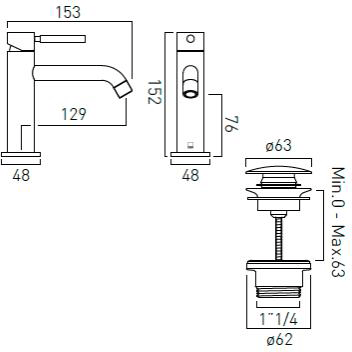 Additional image for Slimline Mono Basin Mixer Tap With Waste (Chrome Handle).