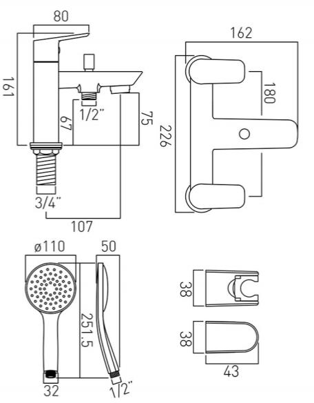 Additional image for Bath Shower Mixer Tap With Kit (Chrome).