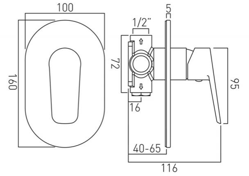 Additional image for Manual Shower Valve With 1 Outlet (Chrome).