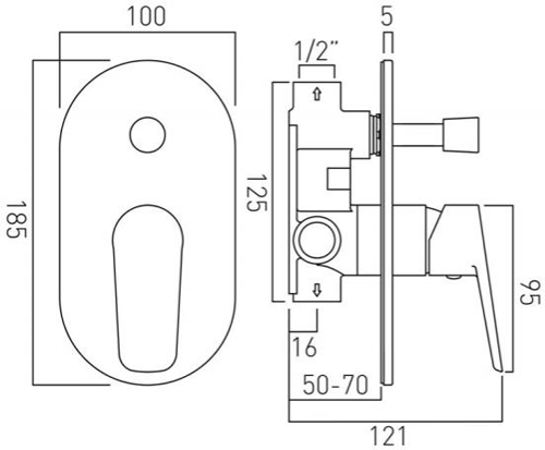 Additional image for Manual Shower Valve With Diverter & 2 Outlets (Chrome).