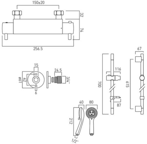 Additional image for Prima Thermostatic Shower Pack & Brackets.