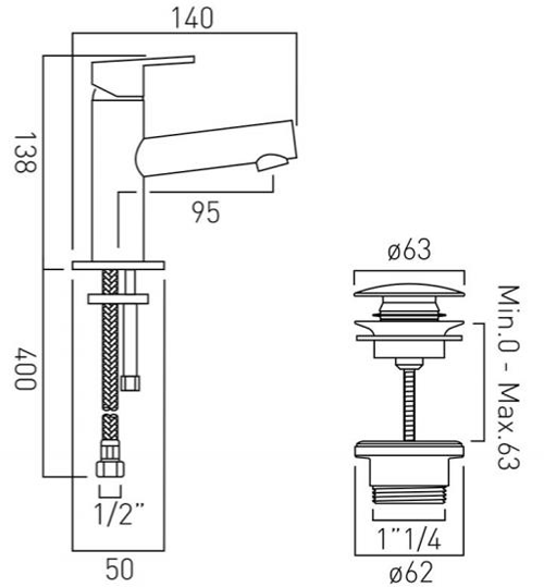 Additional image for Mini Mono Basin Mixer Tap With Universal Waste (Chrome).