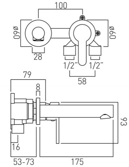 Additional image for Wall Mounted 2 Hole Basin Mixer Tap (Chrome).