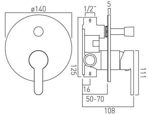 Additional image for Manual Shower Valve With 2 Outlets & Diverter (Chrome).