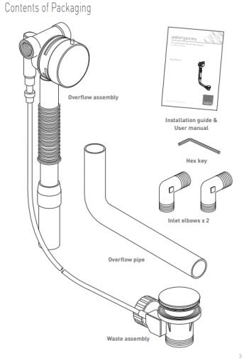 Additional image for 4 Hole Bath Shower Mixer Tap With Bath Filler Waste & Overflow.