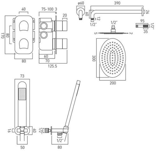 Additional image for Thermostatic Shower Set With 2 Outlets (Chrome).