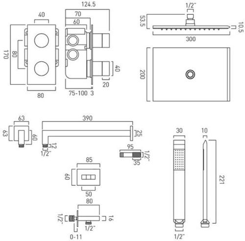 Additional image for Thermostatic Shower Set With 2 Outlets (Chrome).