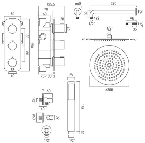 Additional image for Thermostatic Shower Set With 2 Outlets (Chrome).