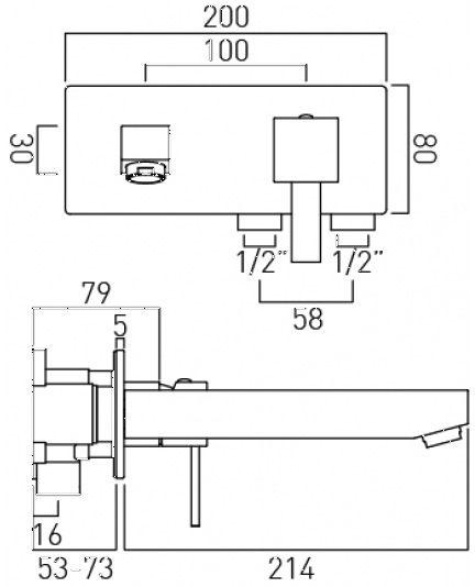 Additional image for Wall Mounted Basin Mixer Tap With Lever Handle (Chrome).