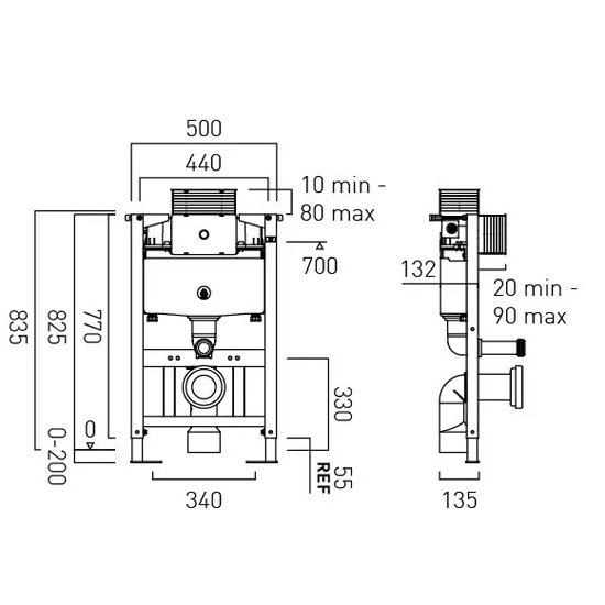 Additional image for Short Frame For Wall Hung Pans With Dual Flush Cistern (500x835mm).