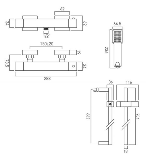 Additional image for T Exposed Thermostatic Shower Pack (Chrome).