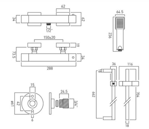 Additional image for T Exposed Thermostatic Shower Pack & Brackets.