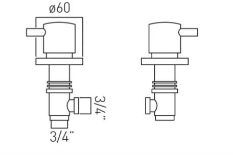 Additional image for 2 x Deck Mounted Stop Valves 3/4"  (Chrome).