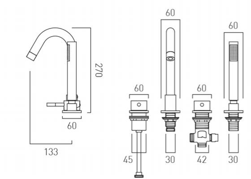 Additional image for 4 Hole Bath Shower Mixer Tap (Chrome).