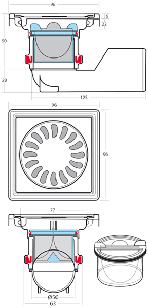 Additional image for Square Shower Drain 100x100mm (S Steel).