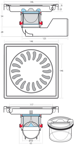 Additional image for Shower Drain 150x150mm (Stainless Steel).