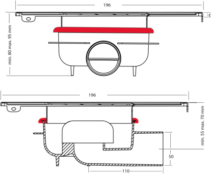 Additional image for ABS Shower Drain 200x200mm (Screw Down Grate).