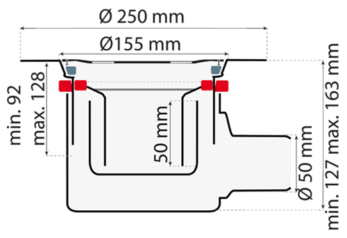 Additional image for Shower Drain With 50mm Horizontal Outlet (250mm, S Steel).