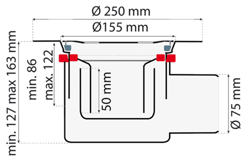 Additional image for Shower Drain With 75mm Horizontal Outlet (250mm, S Steel).