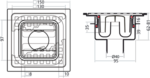 Additional image for ABS Plastic Shower Drain 150x150mm (Steel Grate).