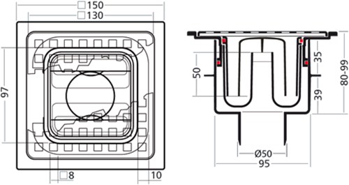 Additional image for ABS Plastic Shower Drain 150x150mm (Steel Grate).