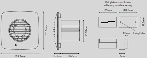 Additional image for 12v Extractor Fan With Pullcord, Timer, Humidistat (100mm).