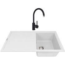 1810 Kitchen Sink & Tap Pack, 1.0 Bowl (860x500, Polar White & Black).