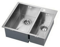 1810 Inset Two Bowl Kitchen Sink With Plumbing Kit (Satin, 565x510mm).