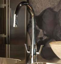 Abode Fluid Twin Lever Kitchen Tap With Swivel Spout (Chrome).