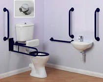 Arley Doc M Doc M Low Level Toilet Pack With Push Button Flush & Blue Rails.