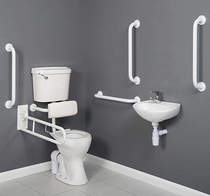 Arley doc m doc m low level toilet pack with lever flush & white rails.
