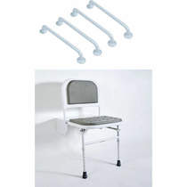Bristan Commercial DocM Shower Seat With 4 X 600mm Grab Rails  (White).