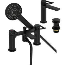 Bristan Saffron Eco Basin Mixer & Bath Shower Mixer Tap Pack (Black).