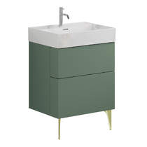 Crosswater Avenue Wall Vanity Unit With Brass Legs (600mm, Green, 1TH).