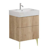 Crosswater Avenue Wall Vanity Unit With Brass Legs (600mm, Oak, 1TH).