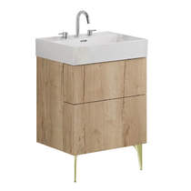 Crosswater Avenue Wall Vanity Unit With Brass Legs (600mm, Oak, 3TH).