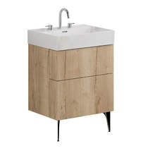 Crosswater Avenue Wall Vanity Unit With Black Legs (600mm, Oak, 3TH).