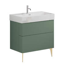 Crosswater Avenue Wall Vanity Unit With Brass Legs (800mm, Green, 1TH).