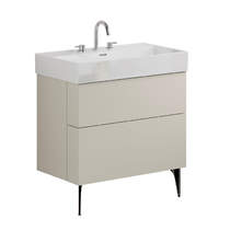 Crosswater Avenue Wall Vanity Unit With Black Legs (800mm, Stone, 3TH).