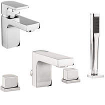 Crosswater Planet Basin & 4 Hole Bath Shower Mixer Tap Pack With Kit (Chrome).