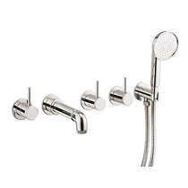 Crosswater Industrial 5 Hole Wall Mounted Bath Shower Mixer Tap (Chrome).