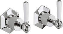 Crosswater Waldorf Stop Taps With White Lever Handles.