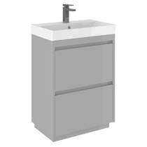 Crosswater Zion Vanity Unit With Ceramic Basin (600mm, Storm Grey, 1TH).